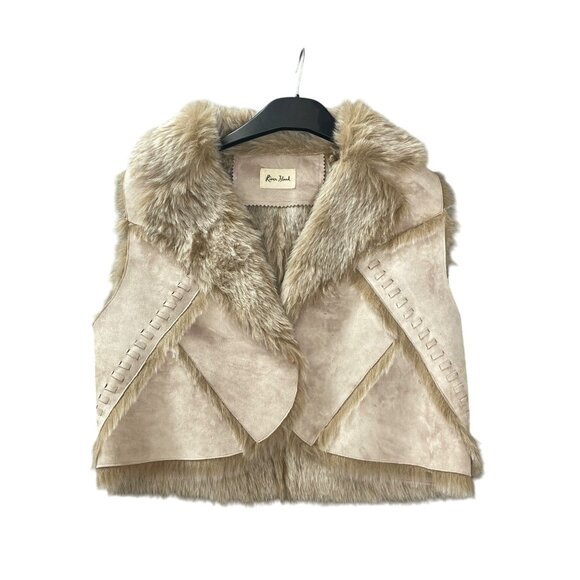 River island fur lined NEW vest outdoors  size US size 12 beige - Picture 11 of 11